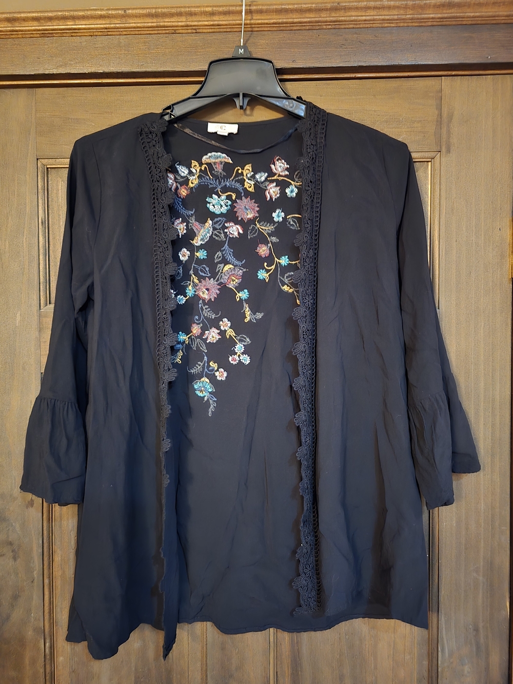O C Brand Black Top with  Embroidered Back Medium